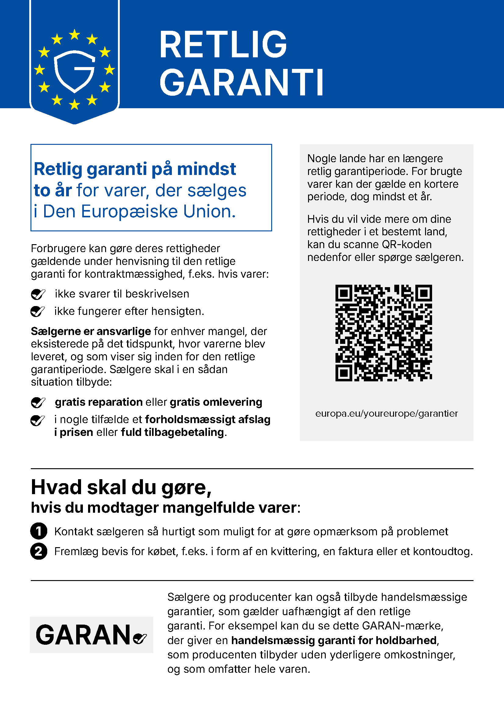 Retlig garanti: officiel EU-meddelelse om forbrugerrettigheder